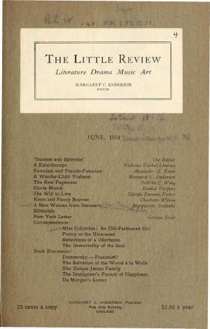 [Gutenberg 63809] • The Little Review, June 1914 (Vol. 1, No. 4)